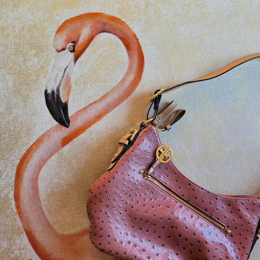 Giani Bernini Embossed Faux Ostrich Bag Clay Brick Rose Gold
